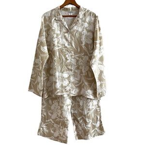 Match Point USA Linen Floral Twin Set Crop Pants Button Top size L